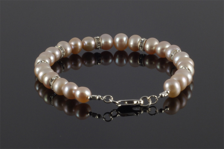 Sterling Silver Pink pearls w/ swarovski rondells [BRS006]